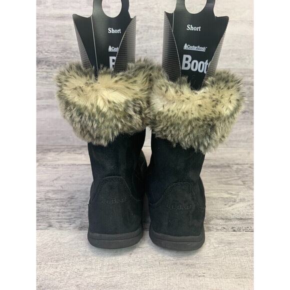 L.L. Bean Womens Short Black Suede Boots With Faux Fur Trim Size 6M - Picture 3 of 8